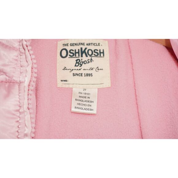 OshKosh B’gosh Toddler Pink Quilted Puffer Jacket 2T Hooded Fleece Lined - Picture 4 of 6